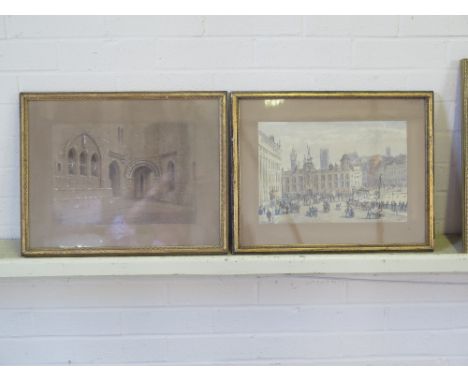 E S Drummond - Architectural watercolour with white highlights - 23 cm x 33 cm and E Jarck watercolour-  Town square