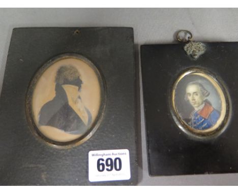 A very good 18th century oval miniature watercolour on ivory - portrait of a young Military Officer - presented in a black eb