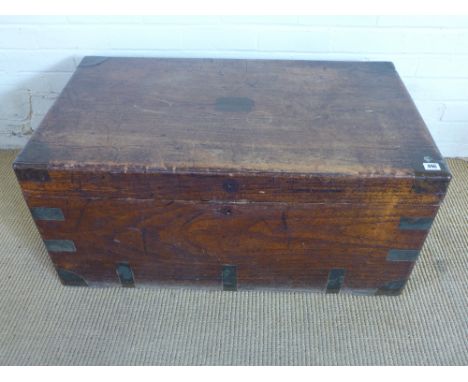 A 19th century brass mounted stained camphor wood trunk - the hinged top above end carrying handles - Height 42 cm x Width 90
