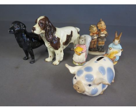 A Goebel group of two children - pencil marks and a Goebel Spaniel, a Royal Doulton Pointer and black Labrador, Cecily Parsle