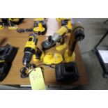 LOT OF DEWALT CORDLESS TOOLING: (2) right angle drills & (1) impact drill, all 18 v., battery