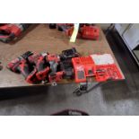 LOT OF MILWAUKEE CORDLESS TOOLING: (2) impact drills, (1) right angle drill, (1) Hex bit set, (2)