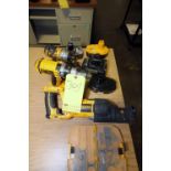 LOT OF DEWALT CORDLESS TOOLING: (1) right angle hammer, (1) impact , (1) reciprocating saw, (1)