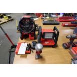 LOT OF MILWAUKEE CORDLESS TOOLING: (1) jobsite fan (1) work light, (2) flashlights & (1)