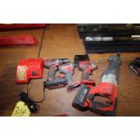 LOT OF MILWAUKEE CORDLESS TOOLING: (2) impacts, (1) right angle drill, (1) reciprocating saw, (3)