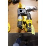 LOT OF DEWALT CORDLESS TOOLING: (1) right angle drill & (1) impact drill, both 18 v., battery
