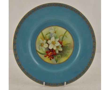 A ROYAL WORCESTER CABINET PLATE, circa 1930's, the centre polychrome decorated with a bouquet of spring flowers, signed, fram