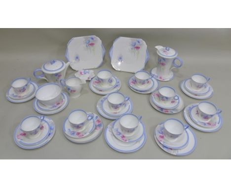 A SHELLEY PART TEA SERVICE, having hand painted floral decoration, pattern nos. 12330 and 12326, comprising Oxford shape cups