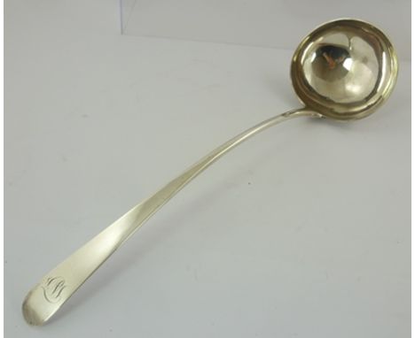 ALEXANDER GARDNER A GEORGE IV SILVER SOUP LADLE, having plain tapering handle, monogrammed, Edinburgh 1824, 37cm long, 208g. 