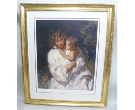 AFTER JOSE ROYO "Maternidad" Serigraph, signed in pencil by the Artist, and numbered 79/95, 78 x 62cm mounted in glazed gilt 