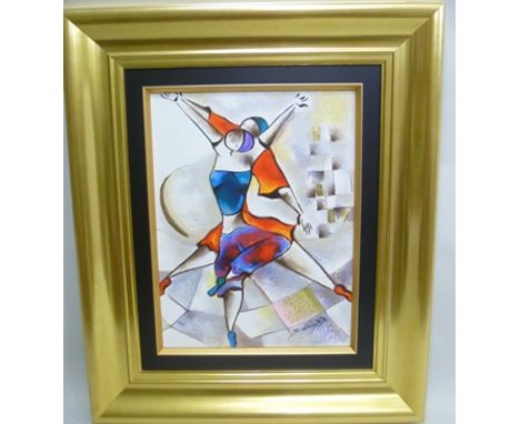AFTER DAVID SCHLUAA "Romantic Pasodoble", a limited edition Print on canvas, no. 75/150, 52xm x 30cm in deep gilt frame with 