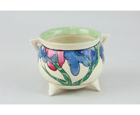 A Clarice Cliff for Newport Pottery 'Rudyard' cauldron decorated with stripy trunk tree and foliage, in tones of green, blue 