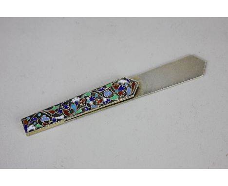 A Russian silver gilt and enamel page marker, with makers mark rk (Cyrillic) 10.5cm long