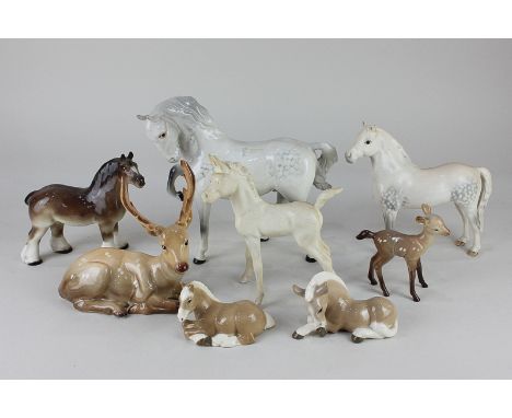 A Beswick porcelain model of a stag (954), a fawn (1000B), a Welsh mountain pony 'Coed Coch Madog' (1643) (a/f) second versio