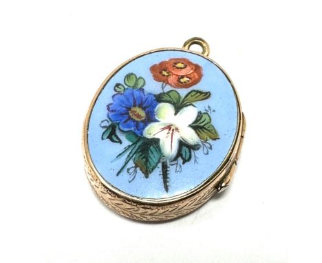 9ct gold back &amp; front hand painted enamel locket pendant (6.2g)