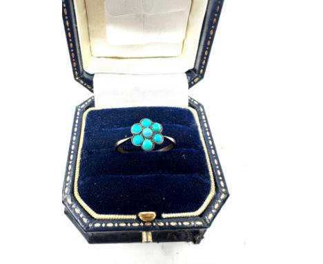 9ct gold &amp; silver antique turquoise cluster ring (1.5g)