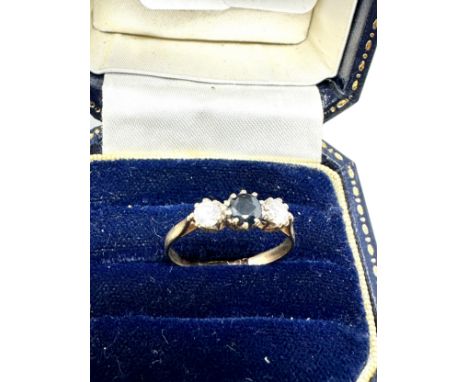 9ct gold sapphire &amp; clear gemstone  ring (1.2g)