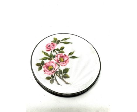 Vintage silver and enamel compact measures approx 6.5cm dia