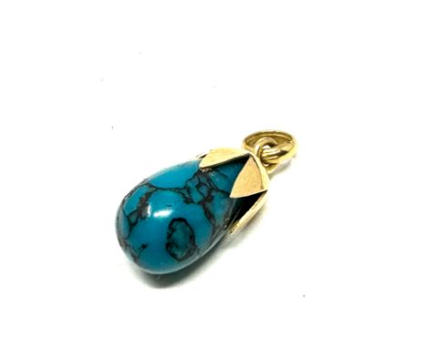 Vintage 18ct gold turquoise drop pendant measures approx 2.1cm drop weight 1.5g