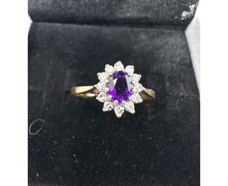 9ct gold amethyst &amp; diamond ring 1.6g