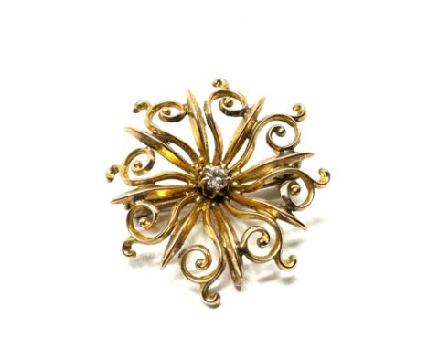 9ct gold diamond openwork floral brooch (2.6g)