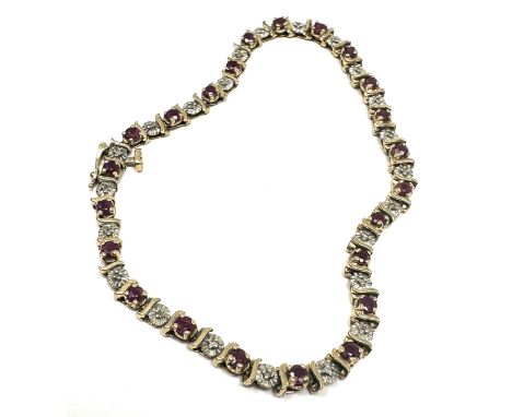 9ct gold ruby & diamond bracelet  6.7g