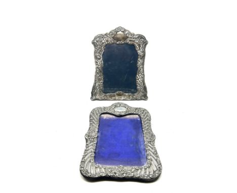 2 silver picture frames largest measures approx 19cm by 15cm 1 missing easel back stand