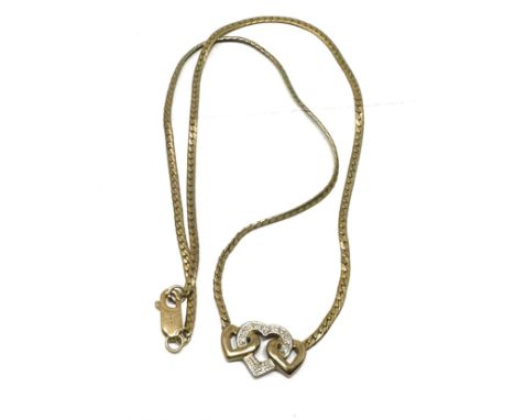 9ct gold diamond interlocking heart pendant necklace (6.8g)