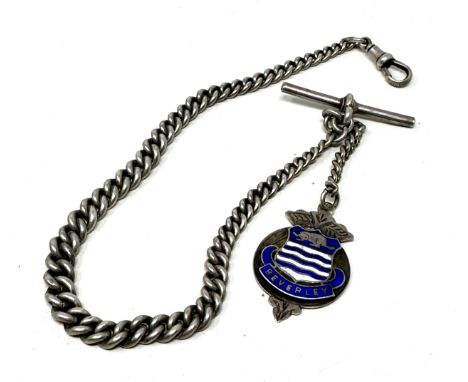 Antique silver albert watch chain &amp; enamel fob weight 39g