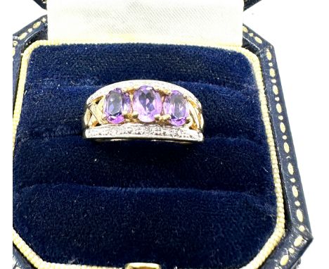 9ct gold amethyst &amp; diamond ring 3.5g