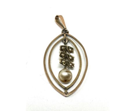 9ct gold antique seed pearl &amp; faux pearl openwork pendant (1.5g)