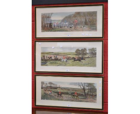 Engraved by C R Stock, painted by E.A.S. Douglas, after, homewards; off to the meet; from scent to view, set of three, framed