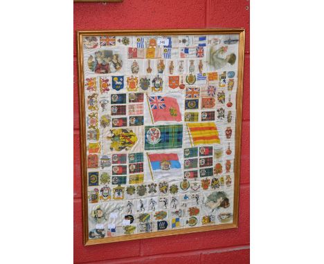 Cigarette Silks - WWI and others; BDV Oldham Athletic, Heraldic Series, Ceramic Art, qty stitched together, framed and glazed