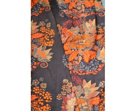 Textiles- retro curtains, Boras cotton Sweden, bold abstract design, orange and brown, 2 pairs