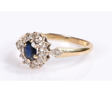 9 carat gold sapphire set ring, with a central sapphire, ring size M 1/2