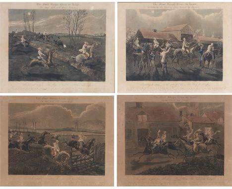 The first steeple-chase on record, plates I-IV, in gilt and ebonised frames, 46.5cm x 37.5cm, (4)