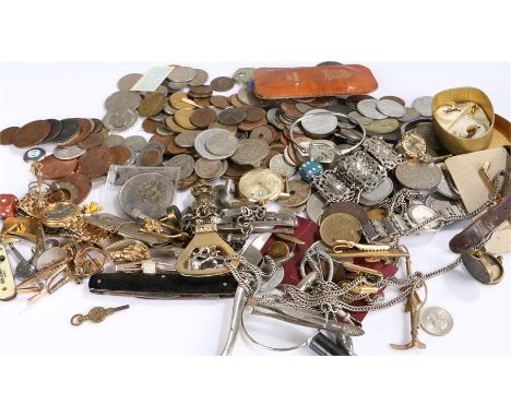 Coins and jewellery, to include a collection of coins, costume jewellery, Timex Watch, other watches, charm bracelet, watch c