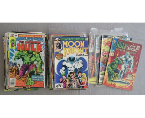 A collection of vintage Marvel comics including Tales to Astonish 93 featuring The Hulk & Silver Surfer Kirby cover plus Marv