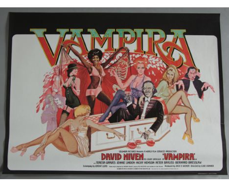 VAMPIRA 1974 rolled first release British Quad film poster printed by W. E. Berry & in excellent condition featuring David Ni