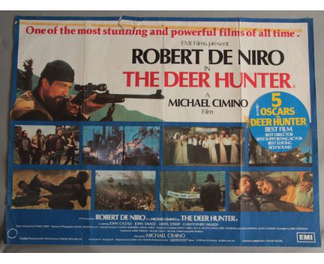 Collection of British Quad film posters including The Deer Hunter (Robert DeNiro), Fort Apache the Bronx (Paul Newman), The H
