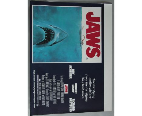 JAWS excellent rolled condition first release British Quad film poster from 1975. The iconic image of the great white shark f
