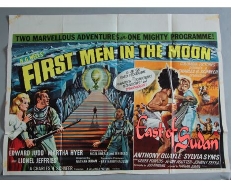 Ray Harryhausen "First Men in the Moon" full colour UK Quad double-bill film poster with East of Sudan printed in England by 