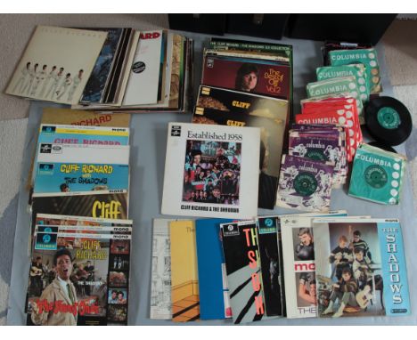 Cliff Richard and the Shadows vinyl LP carry case & 2 singles cases mostly VG/GD condition some singles with NO sleeves inc L