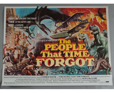 THE PEOPLE THAT TIME FORGOT 1977 first release tri-folded British Quad film poster with glorious Tom Chantrell artwork, and b