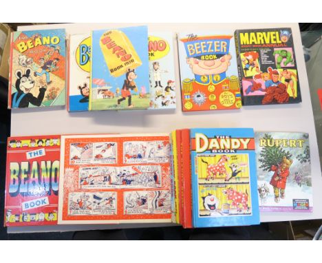 Collection of vintage comic annuals from 1960s to 1970s including Marvel storybook annual, The Beano book 1960, 1961 x2, 1966