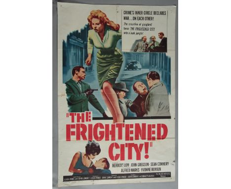 Collection of one-sheet film posters including "The Frightened City" (1962) starring Sean Connery, Alfred Hitchcock's "Frenzy