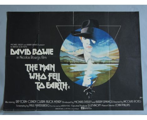David Bowie in "The Man Who Fell To Earth" folded British Quad film poster with art by Vic Fair and directed by Nicolas Roeg 