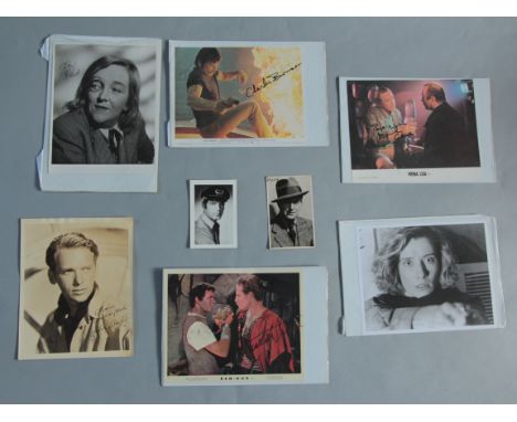 A collection of signed vintage photos & lobby cards for Actors & Actresses including Charlton Heston on Ben Hur 10 x 8 inch l