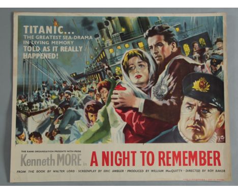 "A Night to Remember" British half-sheet film poster with printing by W E Berry of Bradford. This 1958 film tells the story o