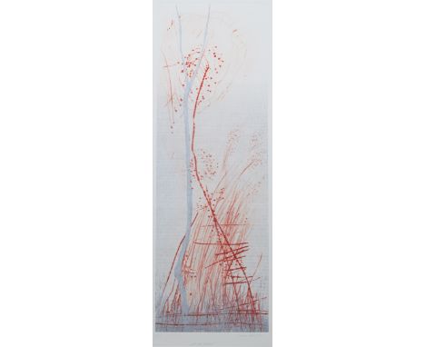 Johannes Haider1954 Eisenstadt - 2014 Oslip - "Die rote Kletterrose" - Farbige Kaltnadelradierung/Papier. 2/34. 99 x 33 cm, 1